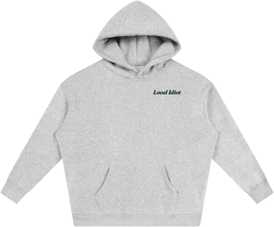 Front: small Local Idiot script on the chest
